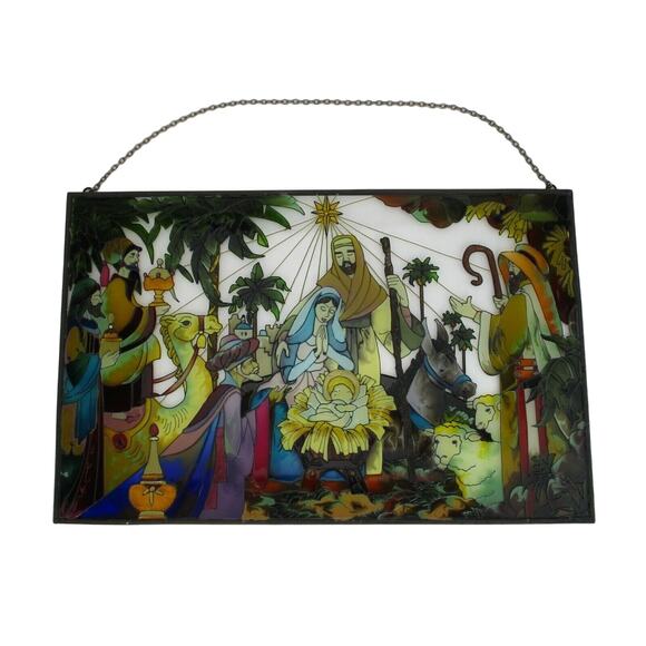 Joan Baker Sun Catcher Nativity Scene 16.5" wide x 10.5" high - Picture 1 of 6